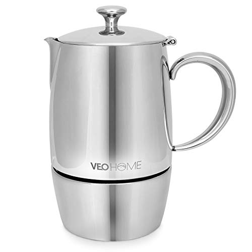 VeoHome - Cafetera Italiana de Acero Inoxidable 6 tazas 300 ml – Cafetera Moka Italiana para cocinas Inducción, Vitrocerámica y de Gas - Estilo Espresso – Irrompible, Segura y apta para Lavavajillas VeoHome - Cafetera Italiana de Acero Inoxidable 6 tazas 300 ml – Cafetera Moka Italiana para cocinas Inducción, Vitrocerámica y de Gas - Estilo Espresso – Irrompible, Segura y apta para Lavavajillas