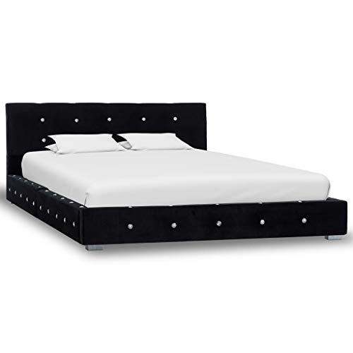 vidaXL Cama Individual Estructura Hierro + Colchón Funda + Somier Láminas Cabecero Tapizada Terciopelo 120x200 cm Contrachapado MDF Patas Acero Negro