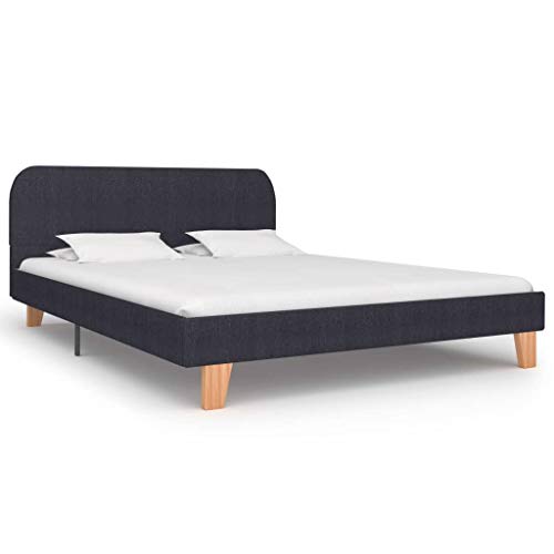 vidaXL Cama Matrimonio Estructura Hierro + Somier Láminas + Cabecero Tapizada Tela para Colchón 140x200 cm No Incluido MDF Patas Madera Maciza Gris