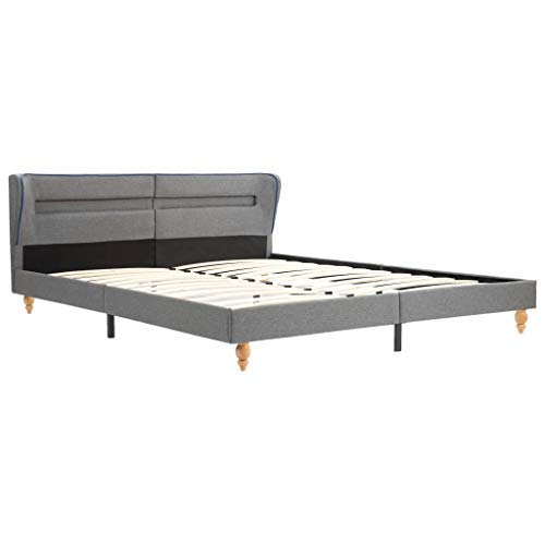 vidaXL Estructura Cama con LED Tela Mobiliario Decoración Camas y Accesorios Diseño Discreto Clásico Elegante Robusta Duradera Gris Clara 180x200cm