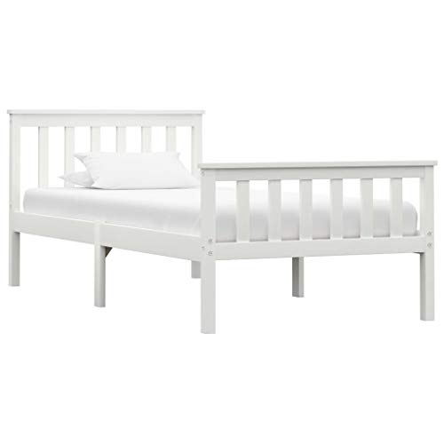 vidaXL Madera Maciza de Pino Estructura de Cama Matrimonio Doble Blanca 100x200 cm Somier Muebles de Dormitorio Habitación