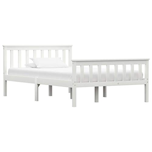 vidaXL Madera Maciza de Pino Estructura de Cama Matrimonio Doble Blanca 120x200 cm Somier Muebles de Dormitorio Habitación