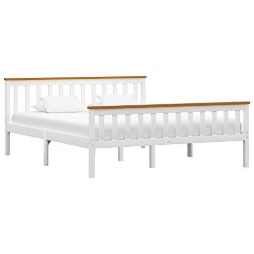 vidaXL Madera Maciza de Pino Estructura de Cama Matrimonio Doble Blanca 160x200 cm Somier Muebles de Dormitorio Habitación