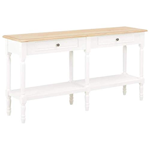 vidaXL Mesa Entrada Consola 2 Cajones + 2 Estantes Madera Maciza Diseño Clásico Elegante Aparador Comedor Mesita Auxiliar Recibidor Blanca Marrón