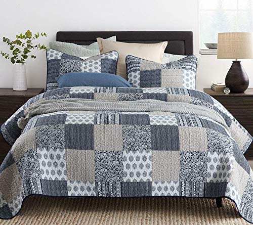 VIVILINEN 3 Piezas Cubierta Cama, Colcha Bouti Pique, para Cama 150 o Cama 135, Manta Funda para Verano Invierno Cama Matrimonio, Sobrecama Ropa de Cama,Colchas Patchwork,230 * 250CM (Azul Marino)