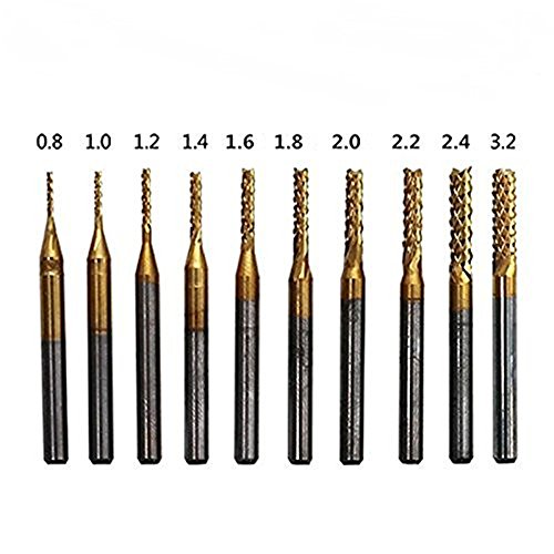 WeiterVor Juego de 10 piezas brocas Carburo de titanio broca espiral /grabado de brocas de extremo (0.8 - 3.2 mm)