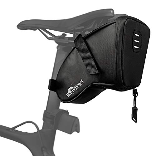 WOTOW Bolsa impermeable para sillín de bicicleta, con cremallera resistente al agua y revestimiento de poliuretano para mini bombas de ciclismo, herramientas de reparación de bicicletas de montaña WOTOW Bolsa impermeable para sillín de bicicleta, con cremallera resistente al agua y revestimiento de poliuretano para mini bombas de ciclismo, herramientas de reparación de bicicletas de montaña
