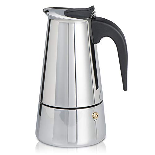 Xavax Cafetera espresso para 6 tazas de café aromático, cafetera para inducción, gas, cocina eléctrica o vitrocerámica, cafetera de acero inoxidable plateada