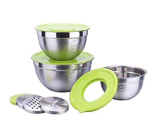 XSQUO Useful Tech Set de 3 Boles de Acero Multi-función con Tapa hermética y Tres Discos ralladores de Acero Inoxidable XSQUO Useful Tech Set de 3 Boles de Acero Multi-función con Tapa hermética y Tres Discos ralladores de Acero Inoxidable