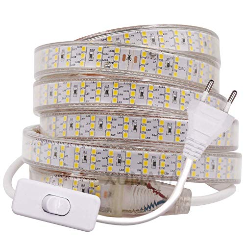 XUNATA Super Luminoso Tira LED con interruptor, 220 V SMD 2835 276 LEDs/m 1 metro blanco cálido