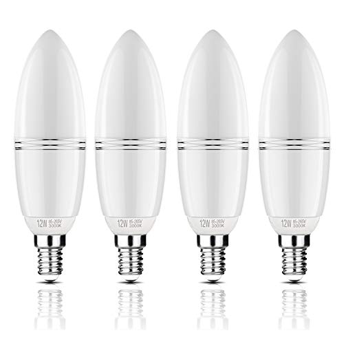 Yiizon LED E14 12W vela bombillas, 100W bombilla incandescente equivalente, candelabro LED bombillas, 3000K Blanco Cálido, 1200 lm, CRI>80+, no regulable (4 Packs)