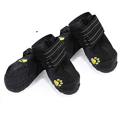 yorten 4 PCS Zapatos para Perros, Conjunto de Botas Impermeables Zapatos para Exteriores con Suela Antideslizante Resistente Negro