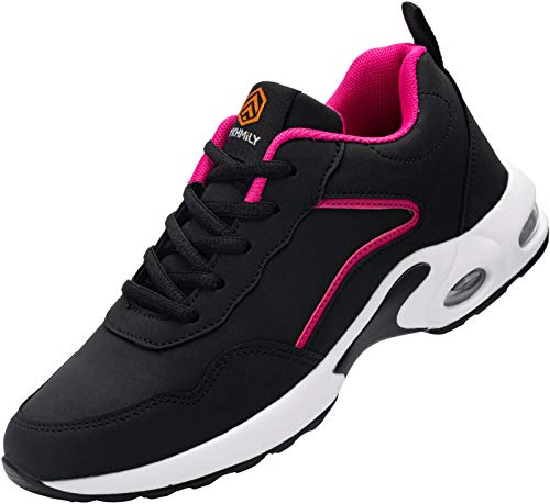 Zapatillas de Seguridad Mujer Zapatos de Seguridad Zapatos de Trabajo Absorción de choques Colchón de Aire Ligero Transpirable Botas de Seguridad(Negro Rosa,37)