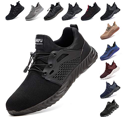 Zapatos De Seguridad para Hombre con Puntera De Acero Mujer Calzado De Trabajo Zapatos De Deportivos Transpirables Construcción Botas Trekking Negro Azul Gris Verde Rosa 36-48 EU Negro 41