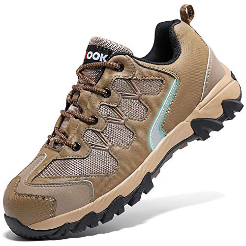 Zapatos de Seguridad para Hombre con Puntera de Acero Zapatillas de Seguridad Trabajo, Calzado de Industrial y Deportiva(A marrón,46 EU)