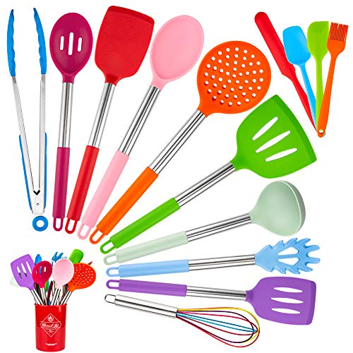 15 Piezas Utensilios de Cocina Silicona, Juego de Utensilios de Cocina de Silicona Antirrayas Antiadherente Resistentes al Calor 15 Piezas Utensilios de Cocina Silicona, Juego de Utensilios de Cocina de Silicona Antirrayas Antiadherente Resistentes al Calor