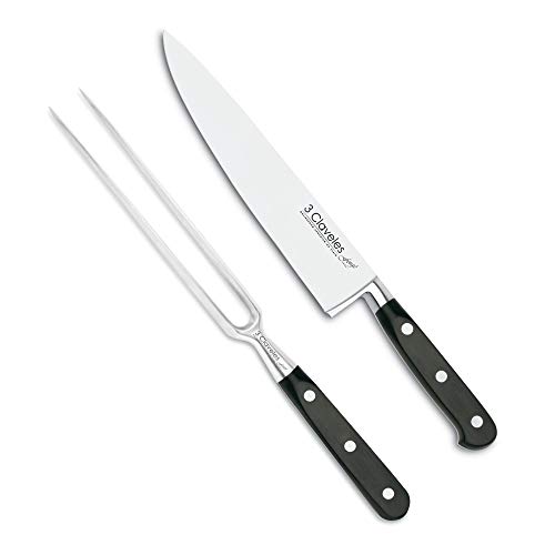 3 Claveles Utensilios Barbacoa, Línea Forgé, (Cuchillo 20 cm y Tenedor 16 cm), Acero Inoxidable, Multicolor, 37.5x11.4x1.5 cm