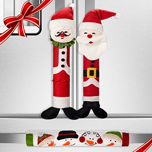 3 Conjuntos de Cubiertas de Manija del Refrigerador de Santa Claus Cubiertas Lindas de Puerta del Refrigerador Navideña de Electrodomésticos de Cocina para Decoración de Navidad Casa