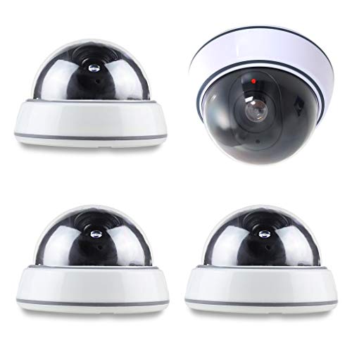 [4 Pack] Cámaras Falsas de Seguridad, HOTSO Cámara Vigilancia de Mentira Simulada Monitor Dummy para Interior Exterior Hogar Patio Jardín Rincón Nocturna con LED Luz Rojo Intermitente