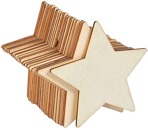 50 piezas de madera en forma de estrella, adornos de madera, rebanadas de troncos de madera para casa, jardín, hogar, manualidades