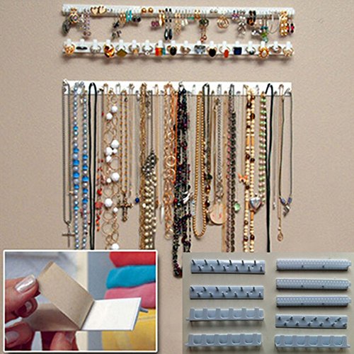 9 en 1 ganchos de almacenamiento para colgar en la pared, organizador de joyas, collar y colgador, color blanco 9 en 1 ganchos de almacenamiento para colgar en la pared, organizador de joyas, collar y colgador, color blanco