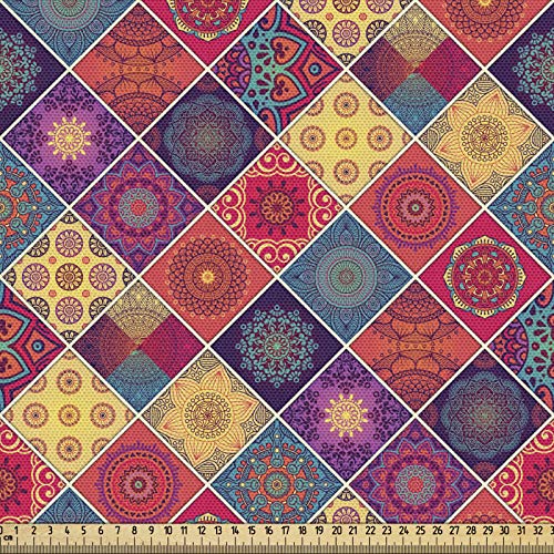 ABAKUHAUS Mandala Tela por Metro, Diamond Modelo De Los Cuadrados, Decorativa para Tapicería y Textiles del Hogar, 1M (148x100cm), Multicolor