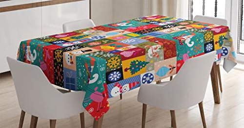 ABAKUHAUS Navidad Mantele, Diseño Moderno con Divertidos Patrones Invernales de Navidad Tema Infantil Niños, Apto Uso Interior y Exterior Material Lavable Colores Nítidos, 140 x 240 cm, Multicolor