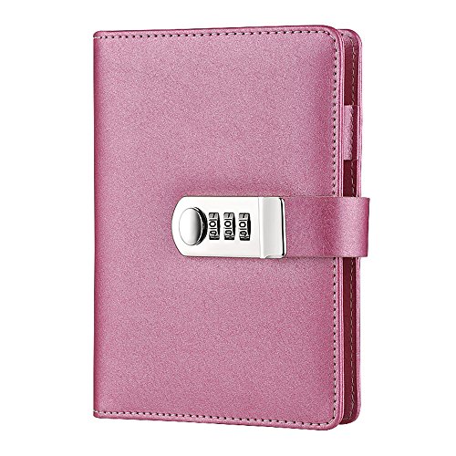 Ai-life Recargable Cuaderno de Cuero PU Notebook Diario con Cerradura de Combinación, Hoja Suelta Diario Bloc de Notas Contraseña Cuaderno, Soporte para Bolígrafo,185x135mm