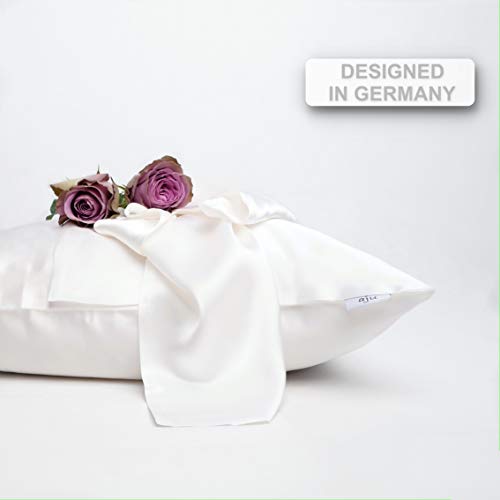 aju | Funda de cojín de seda 100% en blanco brillante | 50 x 50 cm | Funda de cojín de seda | Fundas de almohada de seda suave para almohada | Funda de seda | Diseñada en Alemania