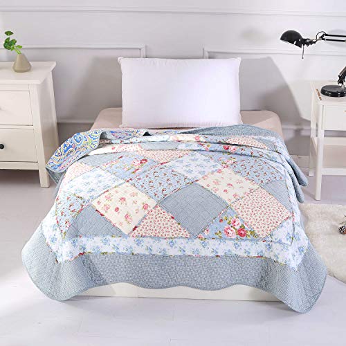 Alicemall - Colcha de verano para cama individual con diseño tipo patchwork 150 * 200 cm Alicemall - Colcha de verano para cama individual con diseño tipo patchwork 150 * 200 cm
