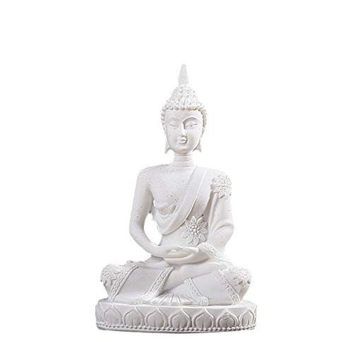 Almabner - Estatua de Buda sentado, meditación de Buda tailandés, estatua de armonía, pequeña escultura de resina agrietada para decoración del hogar, No nulo, Blanco, Tamaño libre