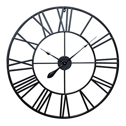 Antic by Casa Chic – Gran Reloj de Pared Metálico con Mecanismo Quartz - 80 cm Diámetro – Números Romános – Acero - Negro