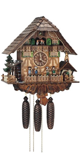 Anton Schneider Reloj cucú Casa de la selva negra con campana de timbre y rueda de molino que se mueve