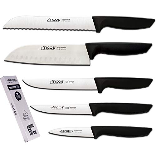 Arcos Juego Cuchillos Cocina Profesionales| Cuchillos Cocina Profesional | 5 pzas | Cuchillos Acero Inoxidable Mango Negro | Utensilios de Cocina | Cuchillo japones Santoku | lavavajillas (5 Piezas) Arcos Juego Cuchillos Cocina Profesionales| Cuchillos Cocina Profesional | 5 pzas | Cuchillos Acero Inoxidable Mango Negro | Utensilios de Cocina | Cuchillo japones Santoku | lavavajillas (5 Piezas)
