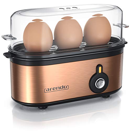 arendo - Cocedor de huevo eléctrico Threecook - Cuecehuevos compacto de 3 plazas - Interruptor ON Off - Cocción 210 W - 1-3 Huevos - Patas de Goma Antideslizantes - Libre de BPA - Certificado GS