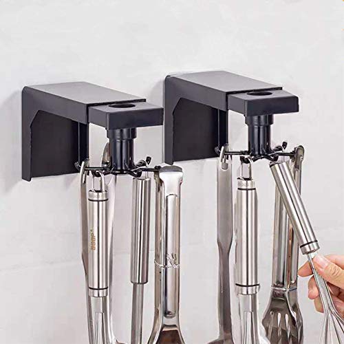 Arespark Soporte para Utensilios de Cocina, 2 Piezas Ganchos de Espátula Cuchara, Giratorio Soporte Organizadores Autoadhesivo Multifunciona con 6 Ganchos, Sin Perforar Ganchos de Pared