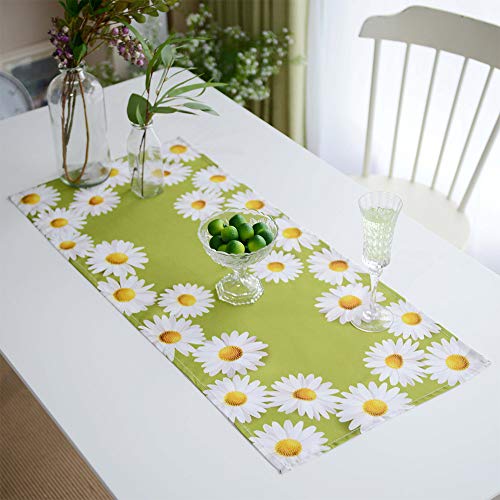ARTABLE Mantel cuadrado y rectangular impermeable para mesa, funda de cojín, diseño de margaritas, decoración del hogar y jardín (verde, 40 x 90 cm)