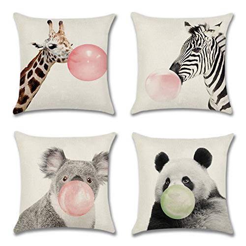 Artscope Funda de Cojín 45x45cm,Funda de Almohada para Cojín Cuadrado Algodón Lino para Sofá Cama Decoración para Hogar,Juego de 4 (Goma de mascar Animal) Artscope Funda de Cojín 45x45cm,Funda de Almohada para Cojín Cuadrado Algodón Lino para Sofá Cama Decoración para Hogar,Juego de 4 (Goma de mascar Animal)