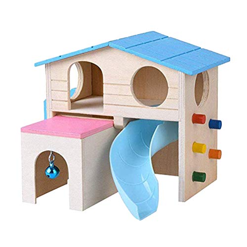 Balacoo Hamster Zona de Juegos Pequeño Animal Escondite Casa Escalada Escalera Diapositiva Campana de Madera Choza Juguetes para Jugar