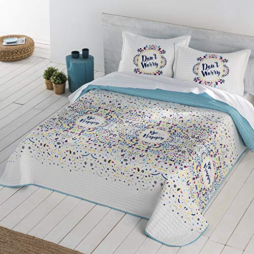 Barceló Hogar - ❤️ Colcha Bouti Reversible Happy, Estampado Color Único, Cama 150 (250x270), Relleno 160 gramos, Esquinas Redondas, Colchas de Verano