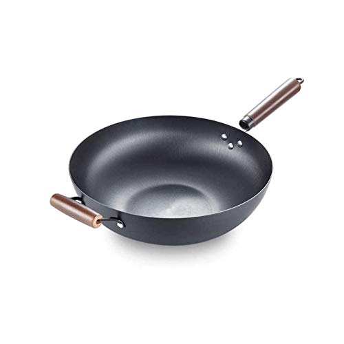 Bdesign Inducción de la bandeja de Wok, sin salteada química Sartén 34 cm, resistente a los rasguños Fondo plano Wok para las estufas eléctricas, de inducción y gas