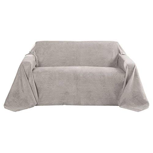 Beautissu Manta Romantica 210x280 cm en óptica de piel de ante como cobertor de sofá manta de día Plaid en gris claro