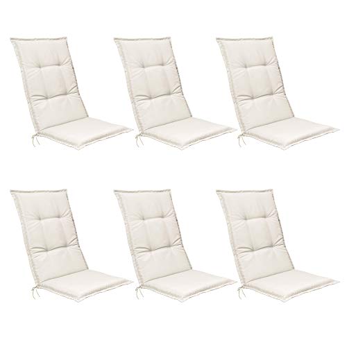 Beautissu Set de 6 Cojines para sillas de Exterior, tumbonas, mecedoras o Asientos con Respaldo Alto Base HL 120x50x6 Placas compactas de gomaespuma - Natural