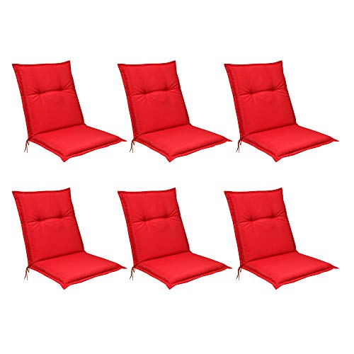Beautissu Set de 6 Cojines para sillas de Exterior, tumbonas, mecedoras o Asientos con Respaldo bajo Base NL 100x50x6 Placas compactas de gomaespuma - Rojo
