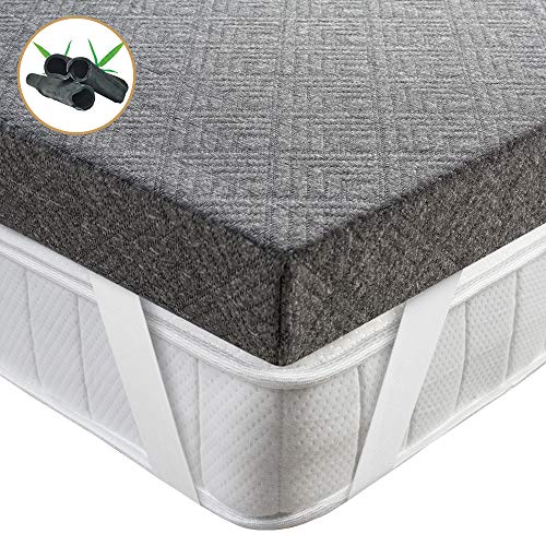 BedStory Topper de colchón de espuma viscoelástica de bambú [180 x 200 cm-gris]
