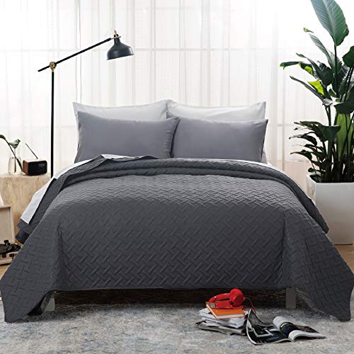 Bedsure Colcha Verano Cama 150 Negro - Colcha Bouti de Primavera y Entretiempo Reverisible, Cubrecama Fina 250x280cm