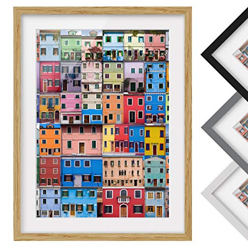 Bilderwelten Póster Enmarcado - Venetian Homes - Color de Marco Madera de encina 100 x 70 cm