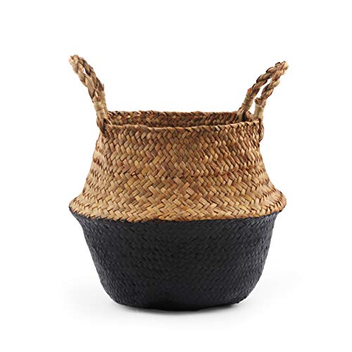 BlueMake Cesta de Almacenamiento Plegable de Mimbre Natural Tejida a Mano (Grande, Negro) BlueMake Cesta de Almacenamiento Plegable de Mimbre Natural Tejida a Mano (Grande, Negro)