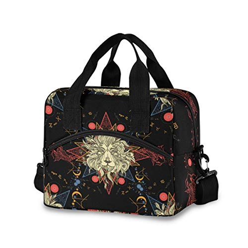 Bolsa de almuerzo para mujeres y hombres – Medieval Mystical Lion Carp bolsa aislada con correa de hombro desmontable y asa de transporte, bolsa enfriadora reutilizable para trabajo, escuela, picnic