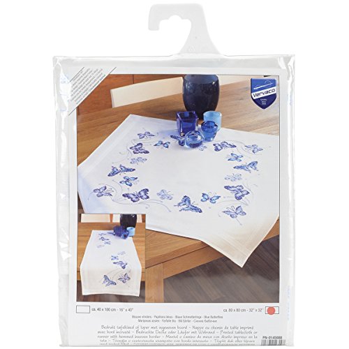 Bordado Mantel Kit de Punto de Cruz Flores y Mariposas patrón-Blue Bordado Mantel Kit de Punto de Cruz Flores y Mariposas patrón-Blue